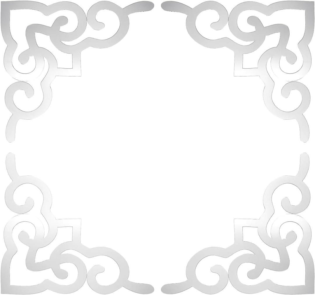 uxcell 4 Pcs Hollow Mirror Wall Stickers, Acrylic Corner Decor Stickers Self Adhesive Mirror Stickers for Bathroom Living Room Bedroom Ceiling Office Decal (Silver Tone, 7.9 x 7.9)