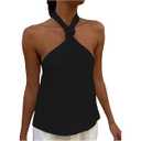 SOLY HUX Women's Tie Backless Halter Top Summer Vacation Sleeveless Shirts Vest Streetwear Green L