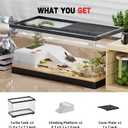 Turtle Fish Tank with Basking Platform and Bottom Drainage, 11.8" x 7" x 7.3" Aquatic Turtle Tank for Juvenile Turtle, Crayfish, Crabs, Amphibians, Reptiles, PC Material, Black Color
