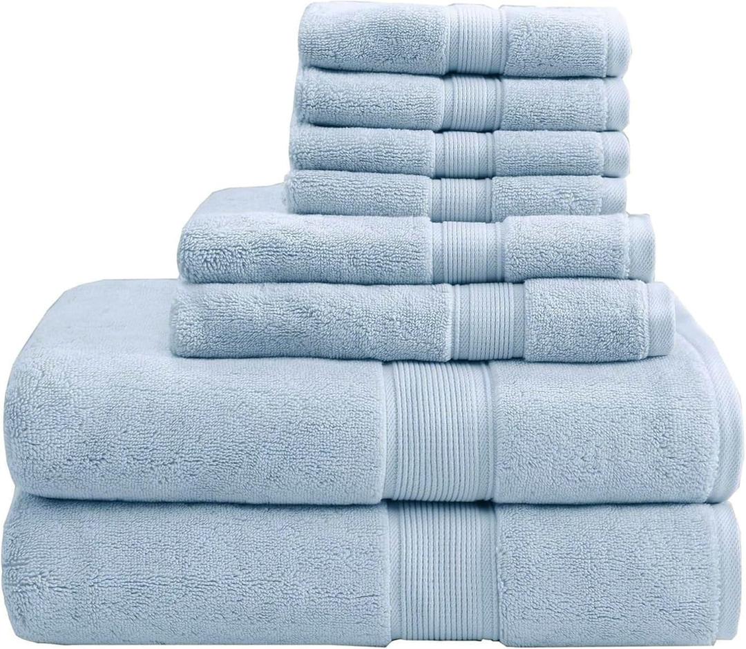 Madison Park 800GSM 100% Cotton Luxurious Bath Towel Set, Multi-Sizes, Light Blue 8 Count