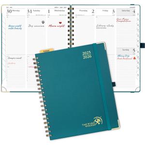 POPRUN Academic Planner 2025-2026 (July 2025-June 2026), Daily Weekly and Monthly Appointment Book (Wirebound Hard Cover - 10'' x 8'') with Hourly Time Slots, Tabs, 100 GSM - Pacific Green