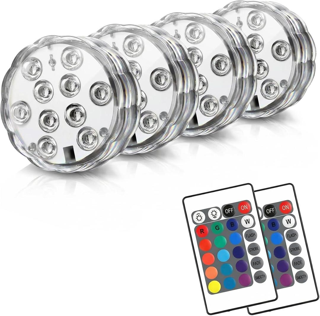 POLENTAT Submersible LED Lights with Remote, 16 Colors 4 Modes Battery Powered Waterproof LED Pool Lights for Inground Pool Above Ground Pool Bathtub Decoration (4-Pack)
