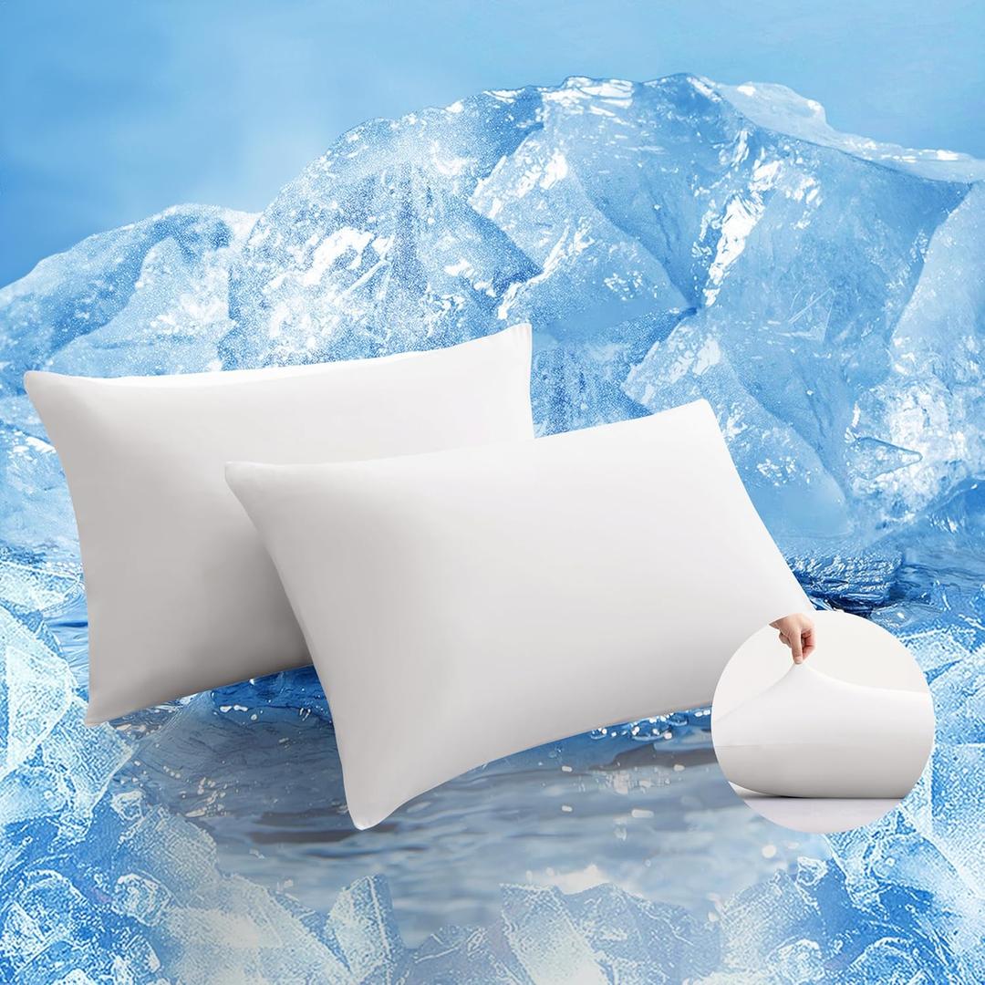 TELUS Cooling Pillowcases for Hot Sleepers Queen Size 2-Pack, Silky Soft Breathable Pillow Case with Envelope Close, Stay Cool Pillow Cover for Night Sweats, 20x30 Inch, White