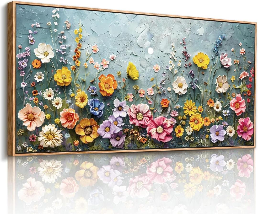 imjiayu Floral Wall Art, Large Framed Wall Art, Flower Pictures Wall Decor, Colorful Textured Wildflowers Art Prints, Nature Landscape Paintings for Living Room Bedroom Kitchen Farmhouse 20"x40"