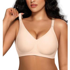 OEAK Women Comfortable Push Up Bras Wireless Seamless Full Coverage Bralette Buttery Soft Everyday Tshirt Bra Convertible Bra (Beige, L)
