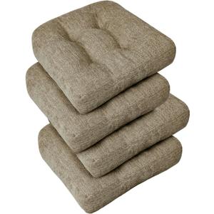 downluxe Chair Cushions for Dining Chairs 4 Pack, Tufted Indoor Chair Pads with Non-Slip Bottom, U-Shaped Kitchen Chair Cushions, 17"x17"x4", Khaki