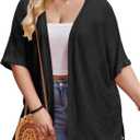 IN'VOLAND Womens Plus Size Lightweight Cardigan Open Front Short Sleeve Casual Loose Fit Beach Cover Up (Black) 1