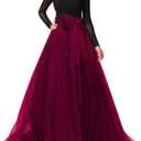 Women Maxi Long Tulle Skirt Floor Length with Bowknot High Waisted for Wedding Party Dress (Dark Red, Medium,US 4-16)