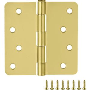 Door Hinges for Interior Doors 10-Pack 4-inch x 4-inch, Design House 1/4-inch Radius Steel Door Hinge Door Hardware, Satin Brass, 181529