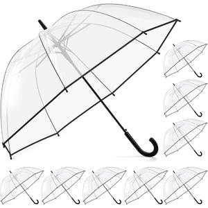 8 Pieces Clear Bubble Umbrella - Auto Open Dome Windproof for Rain, Wedding, Bride Groom Gifts, Bridal Party, Outing, Graduation, Prom - Transparent With J Hook Handle