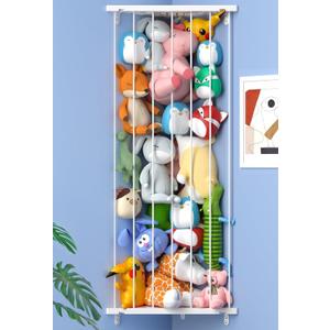 Stuffed Animal Storage Toy Organizer(Patented) - Corner Stuffed Animal Holder Length Adjustable - Stuffed Animal Wall Storage for Nursery Playroom Bedroom Kids Room Decor(White) (Standard) (12.6"D x 12.6"W x 1.77"H)