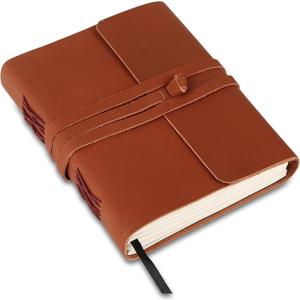 KomalC Handmade Leather Journal | Writing Notebook Diary | Bound Daily Notepad For Men & Women Unlined Paper Medium, Writing Pad for Artist, Sketch (8 x 6, Distressed Tan)