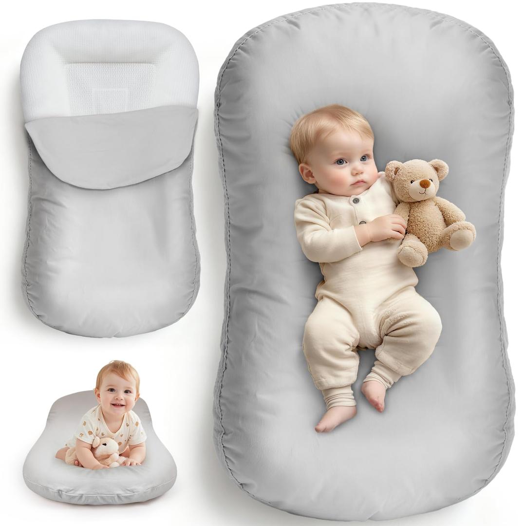 Newborn Lounger & Baby Nest Essential Baby Registry Gift XL Portable Infant Floor Cushion for Tummy Time Support Machine Washable Cotton Cover (CPC Certified)