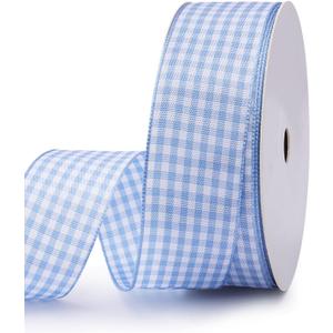 VIVIQUEN Gingham Ribbon Checkered Ribbon 1-Inch Wide Taffeta Plaid Ribbon 25 Yard Long 100% Polyester Woven Edge (Light Blue, 1 Inch)