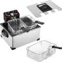 5L Stainless Steel Deep Fryer, 2000W Electric Frying Machine with 1 Large 2 Small Baskets, Adjustable Temperature and Timer, Viewing Window Lid, 21 Cups Countertop Deep Fryer Home Use