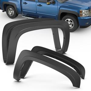 OE Factory Fender Flares Compatible for 07-13 Chevy Silverado 1500 5.8ft Short Fleetside Bed (Not for 2007 Classic models) Smooth Black Paintable Wheel Flare Front Rear 4PCS