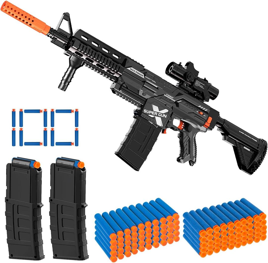 Electric Automatic Toy Gun for Guns Sniper Soft Bullets Shoot Faster Burst Soft Bullets Toy Gun for Boys, Toy Foam Blasters & Guns with 100 Toy Sniper Darts for Kids Black