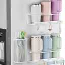 Magnetic Cup Holder For Stanley 20/30/40oz - 2 Pack Tumbler Organizer for Stanley - Water Bottle Organizer for Fridge with Straw Basket & 6 Hooks for Tumbler Cup Lids Accessories Organization White