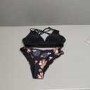 Tainehs Women's Push Up V Neck Bikini Sets Criss Cross Back Two Piece Bathing Suit (Small, Black Floral)