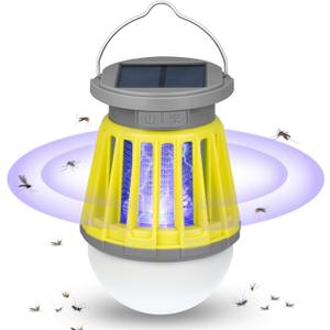 Solar Bug Zapper Outdoor Waterproof, Portable Mosquito Zapper, 2-in-1 Cordless & Rechargeable Bug Zapper with LED Light for Home, Camping, Patio, Yard, Pool (Green)