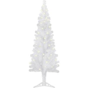 Sunnyglade 4FT Lighted Artificial Christmas Tree, Small Tinsel Pine Tree with 100 LED Light, Pen-Shape Xmas Tree with PVC Full Branch Tips & Stand for Indoor Christmas Home Party Decor (White)