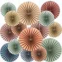 18 Pcs Sage Green Brown Boho Hanging Paper Fans Decor Back to School Paper Fans Round Garlands Bulletin Board Classroom Decorations for Party Supplies Classroom Decor