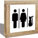 Bathroom Decor, Farmhouse Wood Sign with Featuring Patterns of Man Woman and Cat, Decorative Wooden Block Sign for Bathroom, Home Decor Gift for Friends Cat Lovers Family 5.9X5.9X0.7inches (Style 01)