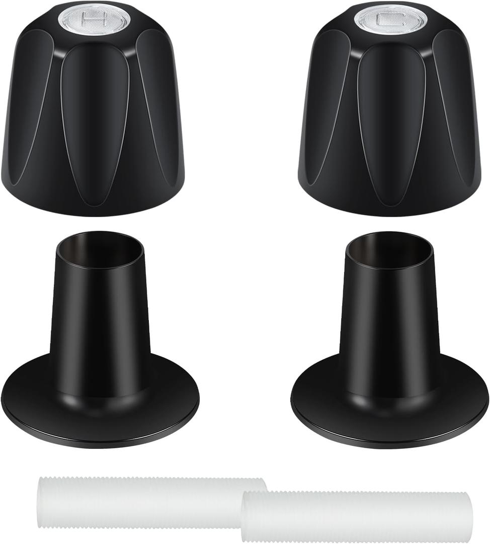 Metal Matte Black Shower Knobs 2 Piece Replacement and Flange Base, Hot and Cold Shower Knobs, Compatible with Price/Pfister Verve Tub/Shower Faucet Handle Set for 5-1/2''H,12 Tooth Broach Stem