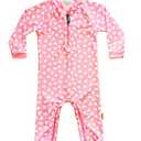 weVSwe Baby Toddler Sun Protection Rash Guard Pink Heart One Piece Girls Swimsuit Crotch Zipper for Easy Diaper Changes 3T, 18-24M