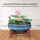 Lotus Bowl Planter with Cross Base, Ceramic Water Plant Bowl, Indoor Lotus Flower Pot with Starry Texture, Leakproof Bonsai Bowl, Hydroponic Planter for Aquatic Plants, Lilies, and Succulents