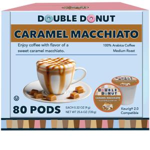 Double Donut Coffee Double Donut Caramel Macchiato Flavored Coffee Pods - Caramel Coffee in Single Serve Coffee Pods for the Keurig K Cups Coffee Brewers, Medium Roast From Double Donut, 80 Count (EXP 10/31/27)