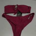 ZAFUL Women's Bandeau Bikini O Ring Strapless Tie Back High Cut Two Piece Swimsuit Bathing Suits (1-plum Pie)