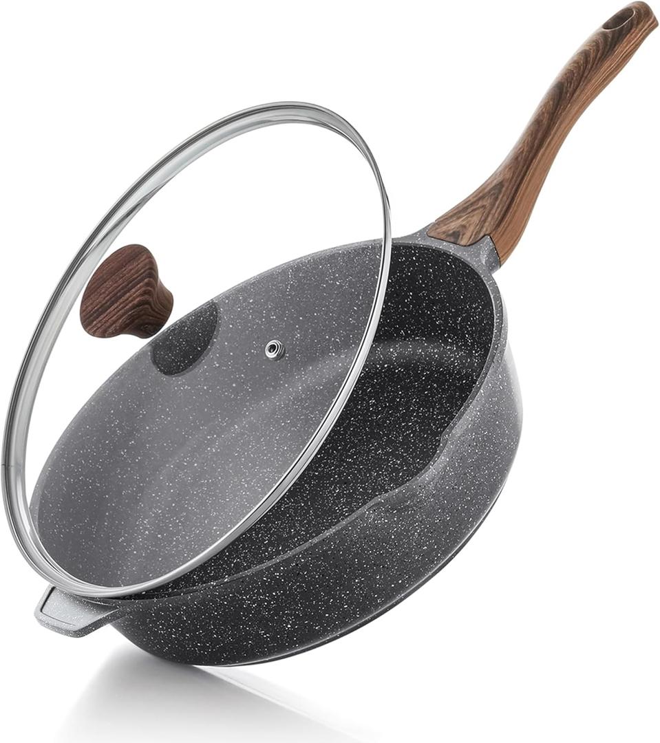 SENSARTE Nonstick Deep Frying Pan Skillet, 12-inch Saute Pan with Lid, Stay-cool Handle, Chef Pan Healthy Stone Cookware Cooking Pan, Induction Compatible, PFOA Free (Classic Granite)