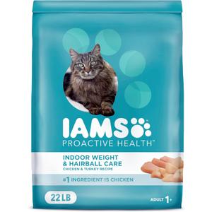 IAMS Proactive Health Indoor Weight Control & Hairball Care Adult Dry Cat Food with Chicken & Turkey, 22 lb. Bag (22 Pound (Pack of 1))