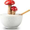 Mushroom Salt Cellar With Lid Ceramic Salt Box White Salt Bowl Salt Container With Lid Salt Pig With Bamboo Spoon Salt Holder Salt Well Salt Keeper