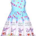Gorkonpy Easter Dresses for Girls Toddlers Kids Bunny Flower Dress for Spring Party (Blue)