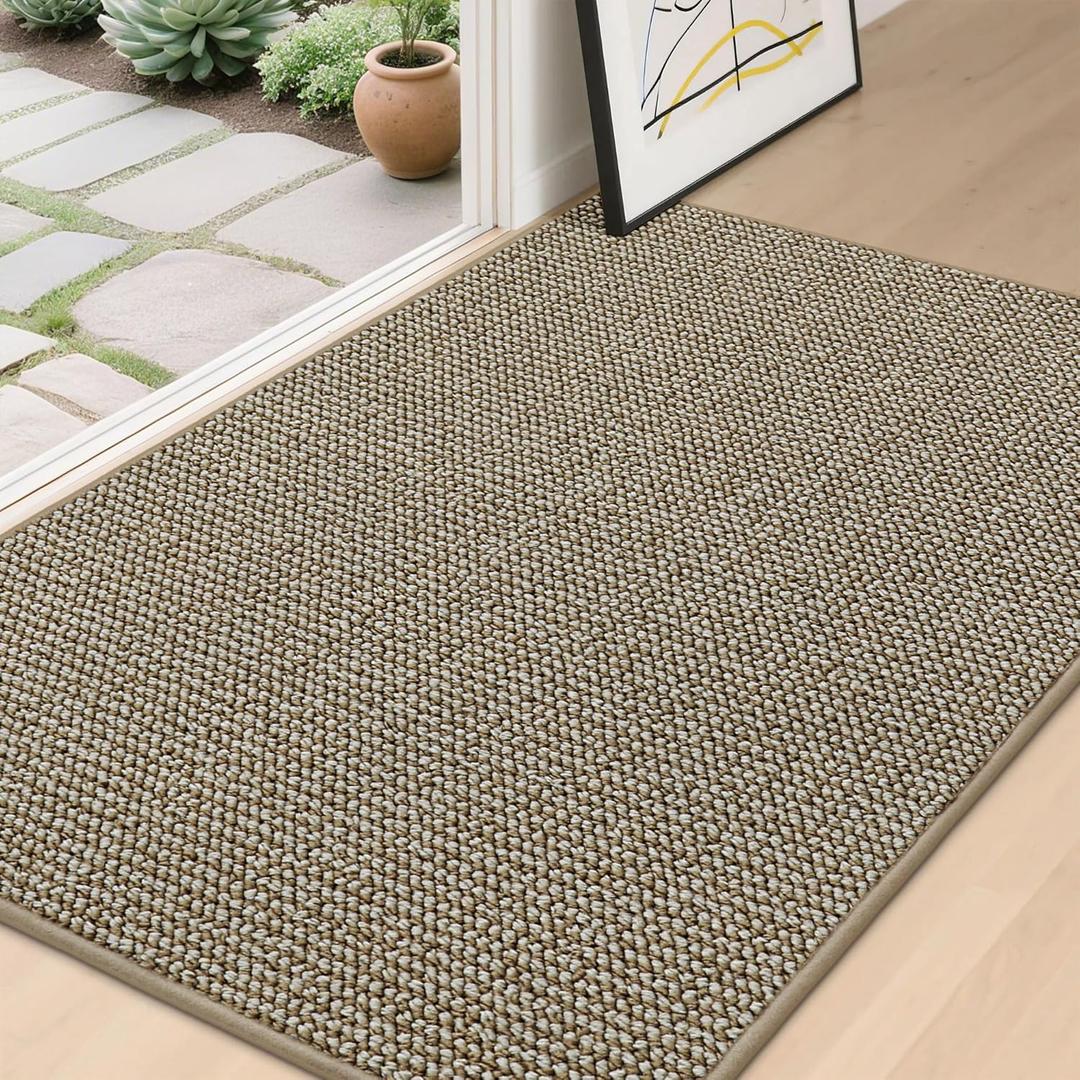 BEQHAUSE Dirt Trapper Door Mat 32" x 48", Non-Slip Washable Doormats Entrance Mat, Dirt Resistant and Absorbent Welcome Mat, Low Profile Floor Mats for Front Back Door and Entryway, Light Beige