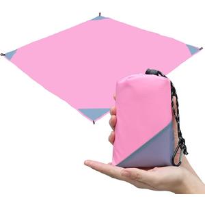 Orga'Neat Pocket Picnic Blanket, Beach Mat Waterproof Sandproof, Compact Lightweight Small Tarp for Camping, Hiking, Backpacking, Festival, Travel, Foldable in Bags (Pink/Grey, 55"x60")
