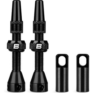 BWSHLF Tubeless Presta Valve Stem 40/44/55/60/65/70/80/100 mm, Super Light Alloy Presta Valve Stem Kit with Valve Core Remover Tool and Valve Stem Caps - Multiple Color and Size Options(Pair) (black)