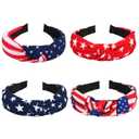 4th of July Headbands for Women Girls American Wide Knottted Headband USA Blue Star Rhinestone Patriotic Headbands Crystal Jeweled Hairband Hair Accessories, 4 Pcs