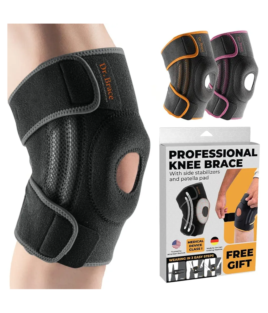 DR. BRACE ELITE Knee Brace with Side Stabilizers & Patella Gel Pads for Maximum Knee Pain Support and fast recovery for men and women-Please Check How To Size Video (Mercury, Large)