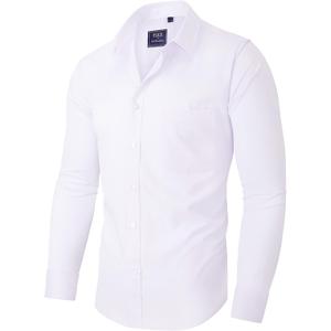 Alimens & Gentle Men's Dress Shirts Long Sleeve Wrinkle-Free Stretch Shirts Solid Formal Button Down Shirt with Pocket (White, M)