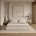 Square Bed – Washable Zip Cover - Upholstered Linen Soft Foam - Modular Minimalist Modern - Sold Separately (Cream Linen, Queen Headboard)