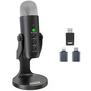 ZealSound Wireless Microphone,USB Mic for iPhone PC iPad Android Phone-Cordless Condenser Desktop Microphones with Mute Echo Monitor Volume Gain 2.4GHz for Podcast,ASMR,Gaming,YouTube Video/K66 Black