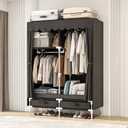 Portable Wardrobe Closet for Bedroom, Small Storage Organizer with 2 Drawers and 2 Hanging Rods, Includes Dust Cover.(Brown, 39.3 in)