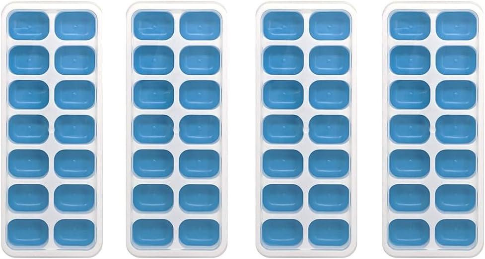 Ice Cube Tray, Ice Trays (4 Pack); Small Silicone Ice Cube Tray for Freezer; 14 Cubes each, 56 Ice Cubes; Easy Ice Release; Stackable; Flexible; Clean Easy; Rectangle Ice Cube Trays (Blue)