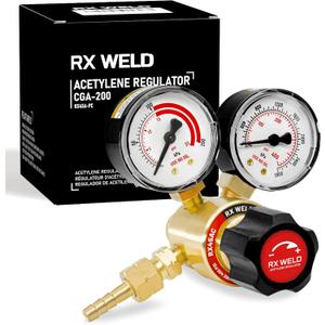 RX WELD Acetylene Regulator CGA-200 Welding Gas Gauges Rear Inlet With 9/16"-18 Outlet and Hose Connector, PC-Handle