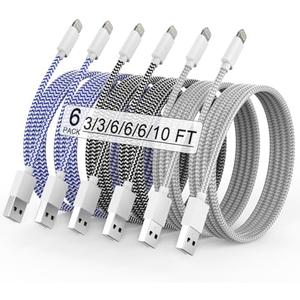 Pack of 5, iPhone Charger 6Pack(3/3/6/6/6/10FT) Apple MFi Certified Fast Charging Lightning Cable iPhone Charger Cord Nylon Braided for iPhone 14 13/12/11 Pro Max/XS MAX/XR/XS/X/8/7/Plus/6S iPad and More