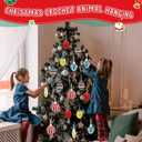 12 Sets Christmas Crochet Ornaments for Tree Decor, Totally Handmade Knitted Christmas Bulb Ball Ornament with Positive Cards and Bags for Xmas Stocking Stuffers and Office Coworker Gifts