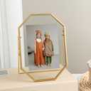 5x7 Gold Floating Picture Frame, Octagon Tempered Glass Floating Frames for 3.5 x 5, 4 x 6 Photo, Tabletop Picture Frame for Office and Home Decor